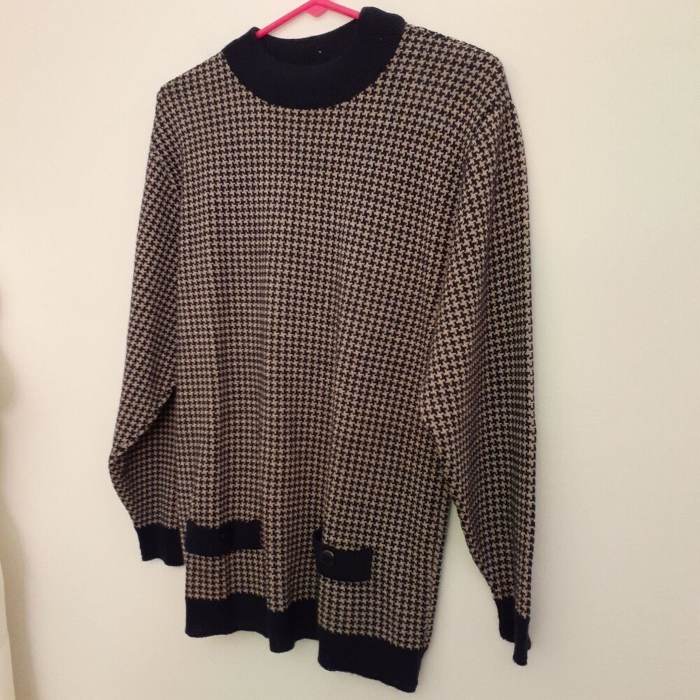 Pendleton sweater 100% wool navy check Crewneck Tunic top m l vintage top luxury - Picture 7 of 7
